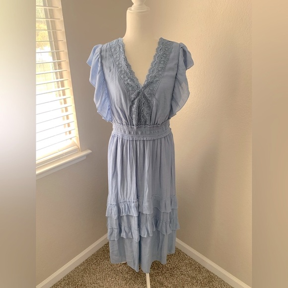 NWOT J GEE Elegant Blue Ruffled Dress - Picture 2 of 6